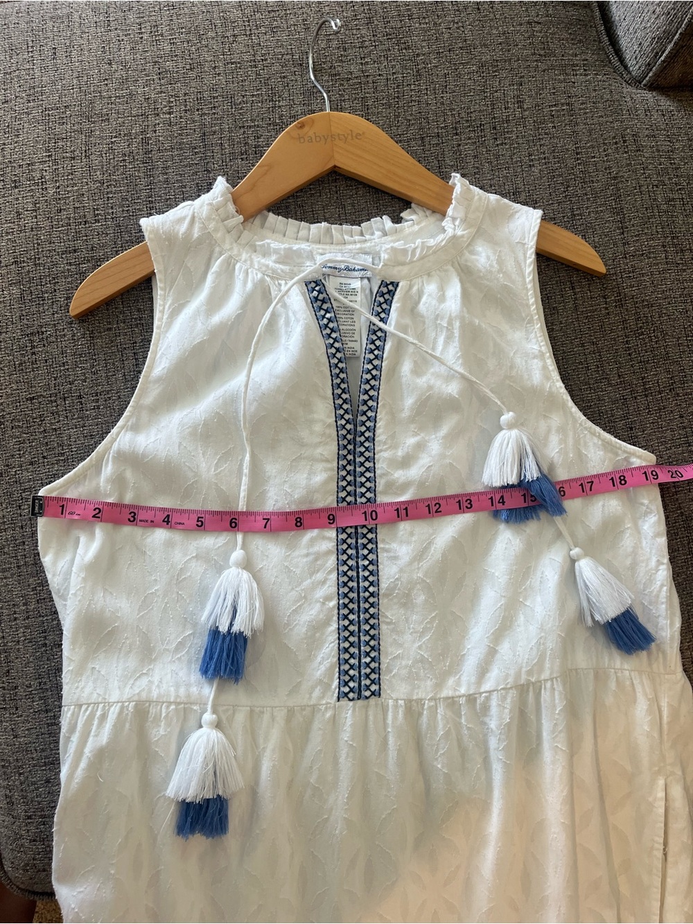 Tommy Bahama White Sleeveless Embroidered Tiered Maxi Dress with Blue Tassel - Picture 4 of 6